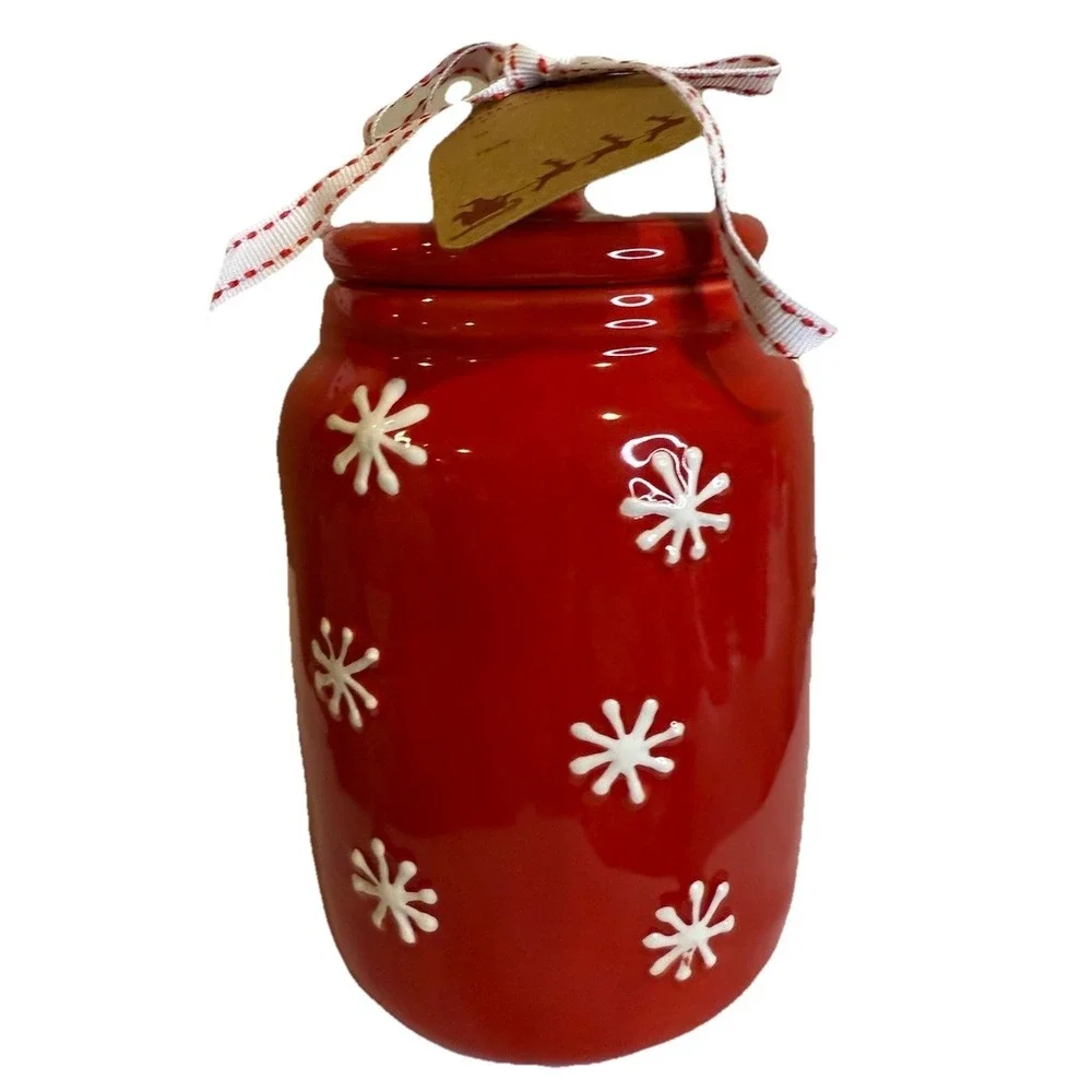 RAE DUNN Christmas Baby  CANISTER RED W/ SNOWFLAKES ‎ 